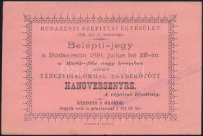 1891 Belépőjegy a Budakeszi Szépítési Egyesület táncvigalommal egybekötött hangversenyére, Bp., Kollmann F.-ny.