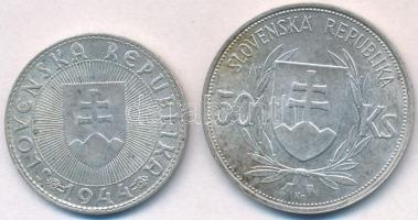 Szlovákia 1944. 10K Ag "Templom kereszttel" + 1944. 50K Ag "Függetlenség 5. évforduló...