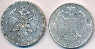 Jugoszlávia 1931. 20D Ag "I. Sándor" + 1938. 50D Ag "II. Péter" T:2
Yugoslavia ...