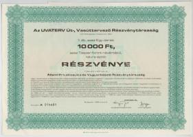 Budapest 1996. "Az UVATERV Út-, Vasúttervező Részvénytársaság" névre szóló részvénye 10.00...