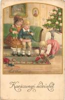 Karácsonyi Üdvözlet / Christmas greeting art postcard, children. A.G.B. No. 2771. s: Pauli Ebner