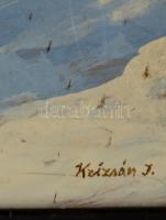 Krizsán jelzéssel: Kunyhó a havas csúcsoknál. Olaj, farost, keretben, 52×82 cm