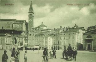 Piran, Pirano; Piazza Tartini e Duomo, Cartoleria / square, cathedral, stationery shop, bicycle (EK)