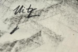 Uitz jelzéssel: Könyöklő férfi. Szén, papír, 60×41 cm