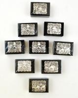 Elefántos kis dobozkák (9 db), mangó fa, fém lemez, 8,5×5,5 cm