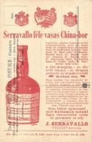 Serravallo féle vasas China-bor reklámlapja / Vino di China ferruginoso Serravallo. Trieste / Malaria antidote medicine advertisement postcard