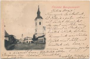 1899 Beregszász, Berehove; utcakép templomokkal / street view with churches (felületi sérülés / surface damage)