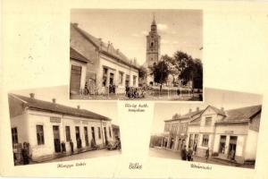 Bilke, Bilky; Görög katolikus templom, Hangya és Feldmann üzlet, utcakép / street, church, shops