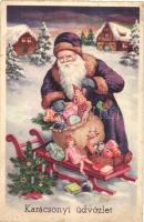 Karácsonyi üdvözlet / Christmas greeting card with Saint Nicholas and toys, Rokat 1597. (EK)