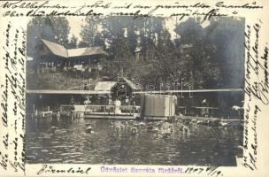 1907 Szovátafürdő, Sovata; Tündér medence fürdőzőkkel / spa with bathing people. photo