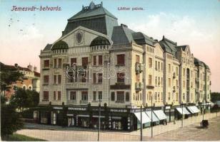 Temesvár, Timisoara; Belváros, Löffler palota, Holzer divatház, posta hivatal / downtown, palace, shop, post office