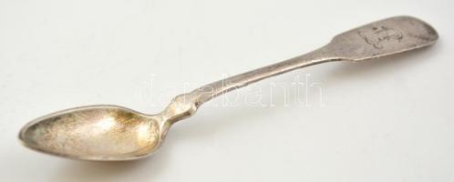 Ezüst (Ag.) mokkás kanál készlet (6 db), monogramos, jelzett, mesterjeggyel, h: 11 cm, nettó: 61 g