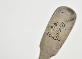 Ezüst (Ag.) mokkás kanál készlet (6 db), monogramos, jelzett, mesterjeggyel, h: 11 cm, nettó: 61 g