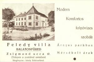 Balatonfüred, Zsigmond utca 10. Feledy villa, szálloda reklámja (EK)