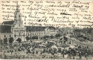 Pozsony, Pressburg, Bratislava; Vásár tér, piac, templom / market square, church (fl)