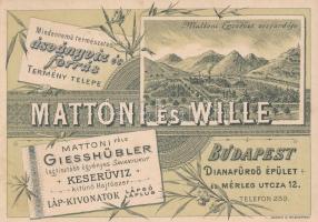 1889 Mattoni keserűvíz litografált reklám kártya, számla / 1889 Mattoni mineral water litho cards 12x9 cm