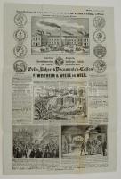 cca 1860 Wertheim kasszák és széfek magyarországi reklám nyomtatvány fametszetű képekkel / Wertheim safe-s with wood engraved images. 30x41 cm 4p.