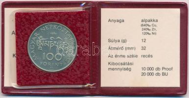 1984. 100Ft alpakka "Kőrösi Csoma Sándor" eredeti tokban, tanúsítvánnyal + 1986. 100Ft alp...