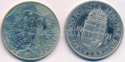 1984. 100Ft alpakka "Kőrösi Csoma Sándor" eredeti tokban, tanúsítvánnyal + 1986. 100Ft alp...