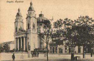 Cegléd, Árpád tér, Református templom, könyvnyomda és papíráruház, üzletek