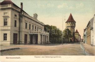 Nagyszeben, Hermannstadt, Sibiu; színház, régi vártorony / theatre, old castle tower / Befestigungstürme