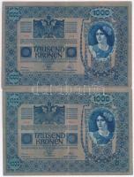 1902. 1000K piros függőleges "DEUTSCHÖSTERREICH" felülbélyegzéssel (2x) T:III tűly., kis s...