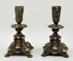 2 db Henniger antik fém gyertyatartó, jelzett, m: 19 cm