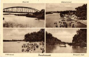 Dunaharaszti, Duna híd, Rákóczi strand, H. V. E. strand, fürdőzők, dunaparti részlet (EK)