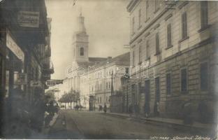 1928 Szatmárnémeti, Satu Mare; utcakép, zárda, Dr. Frischmann Röntgen laboratóriuma, Grósz üzlete / nunnery, street view with shops, photo