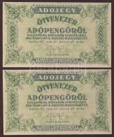 1946. 50.000AP (2x) hátoldali vékony betűjű szöveggel, erősen felcsúszott nyomattal T:II+