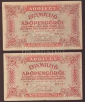 1946. 1000.000AP fordított címer, hátoldalon lemez-, papírhiba + illesztőkereszt + 1000.000AP sorszám utolsó számjegye erősen felfelé csúszva! T:II/III+
