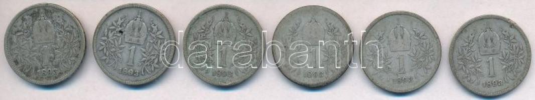 Ausztria 1893. 1K Ag "Ferenc József" (6x) T:2-,3 patina
Austria 1893. 1 Corona Ag "F...