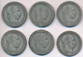 Ausztria 1894. 1K Ag "Ferenc József" (6x) T:2-,3 patina Austria 1894. 1 Corona Ag "Franz Joseph" (6x) C:VF,F patina