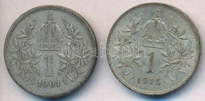 Ausztria 1901-1915. 1K Ag "Ferenc József" (2x) T:2,2-
Austria 1901-1915. 1 Corona Ag &quo...