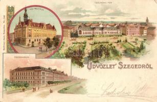 Szeged, MÁV palota, Széchenyi tér, Főgimnázium. Erdélyi Imre Nr. 1049. Art Nouveau, litho (Rb)