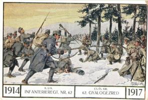 1914-1917 Cs. és Kir. 62. gyalogezred segélylapja az özvegyek és árvák javára / WWI K.u.K. Infantry regiment Nr. 62. charity art postcard s: Tuszynski (EK)