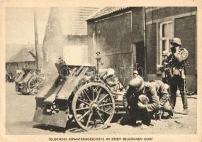 Feuerndes Infanteriegeschütz in einem belgischen Dorf. Die Wehrmacht / WWII German military, Fire fighting infantry in a Belgian village (EK)