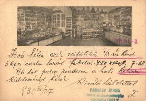 Szombathely, Szentháromság tér 13. Fangler János fűszer- és csemegekereskedése, reklámlap, hátoldalo...