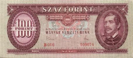 1968. 100Ft 2 klf variánsban, első aláírás "B" betű után kezdődik, második aláíró betűi ki...