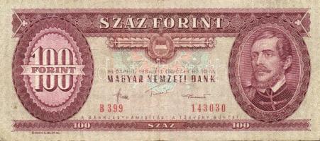 1968. 100Ft 2 klf variánsban, első aláírás "B" betű után kezdődik, második aláíró betűi ki...