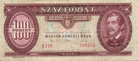 1968. 100Ft 2 klf variánsban, első aláírás "B" betű után kezdődik, második aláíró betűi ki...