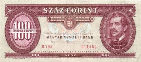 1968. 100Ft 2 klf variánsban, első aláírás "B" betű után kezdődik, második aláíró betűi ki...