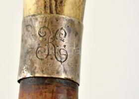 Régi sétapálca agancs fogóval és ezüst (Ag.) gyűrűvel, h: 80 cm