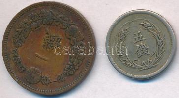 Japán 1887. 1s Br + 1898. 5s Cu-Ni T:2-,3 Yapan 1887. 1 Sen Br + 1898. 5 Sen Cu-Ni C:VF,F Krause Y#17.1,Y#21