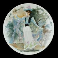 Limoges Léa la Fernme Fleur dísz tányér, részben kézzel festett, hibátlan, jelzett, d: 21 cm