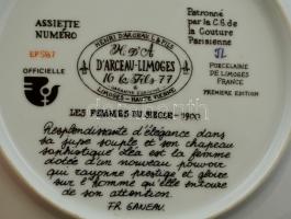 Limoges Léa la Fernme Fleur dísz tányér, részben kézzel festett, hibátlan, jelzett, d: 21 cm