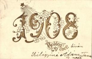 1908 Boldog Új évet / New Year greeting card, golden Emb.