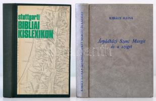 3 db vallási könyv-Stuttgarti bibliai kislexikon. 1974; Király Ilona: Árpádházi Szent Margit és a sziget. Bp., 1979, Szent István Társulat. Immaculata emlékkönyve. Bp., 1904, Stephaneum. Kötetenként változó kötésben és állapotban.