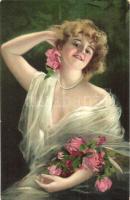 16 db RÉGI hölgyes motívumlap, művészlapok / 16 pre-1945 lady art motive postcards