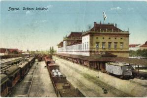 Zagreb, Drzavni kolodvor / vasútállomás, vagonok / railway station, wagons (fa)